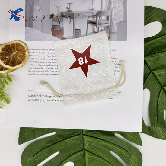 Small Cotton Muslin Drawstring Pouch with Custom Screen Printed Logo