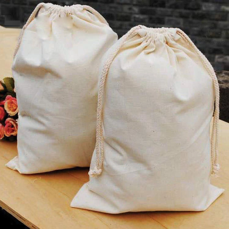 Custom Gift Muslin Calico Canvas Cotton Small Pouch Dust Draw String Drawstring Bag