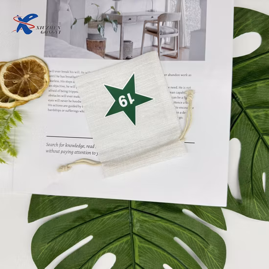 Small Cotton Muslin Drawstring Pouch with Custom Screen Printed Logo