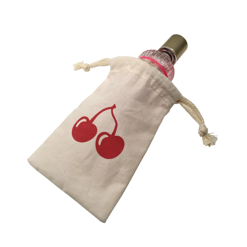 Small Cotton Muslin Drawstring Pouch with Custom Screen Printed Logo