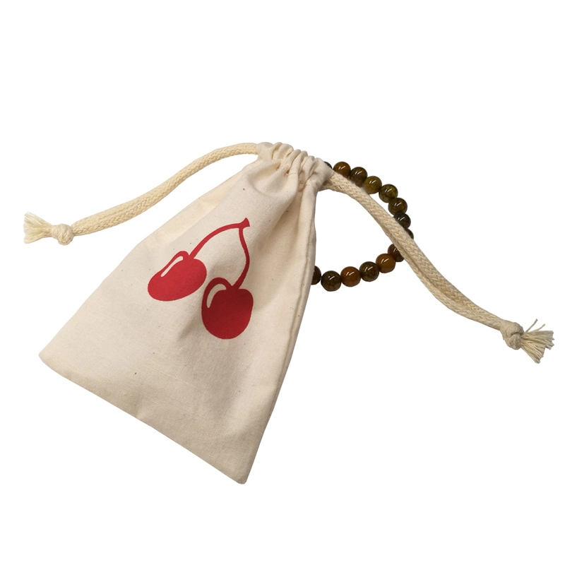 Small Cotton Muslin Drawstring Pouch with Custom Screen Printed Logo