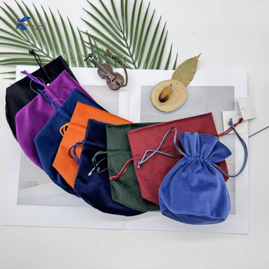 Wholesale Eco Friendly Custom Printed Velveteen Flap Velour Drawstring Packaging with Logo Divider Insert Card Display for Earring Suede Velvet Jewelry Pouch