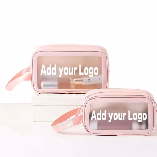 Fashion Luxury Waterproof Holder Transparent Toiletry Pouch PU& Clear PVC Promotional Cosmetic Makeup Bag Basic Customization